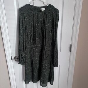 Cloth & Stone Olive Green Abstract Print Elastic Waist Long Sleeve Mini Dress M